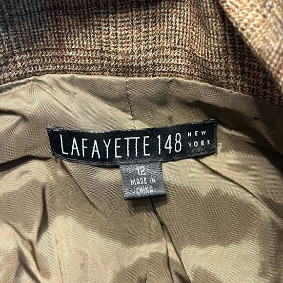 Lafayette 148 New York Brown Tan Plaid Virgin Wool Academy Blazer Jacket size 12 - Picture 7 of 8